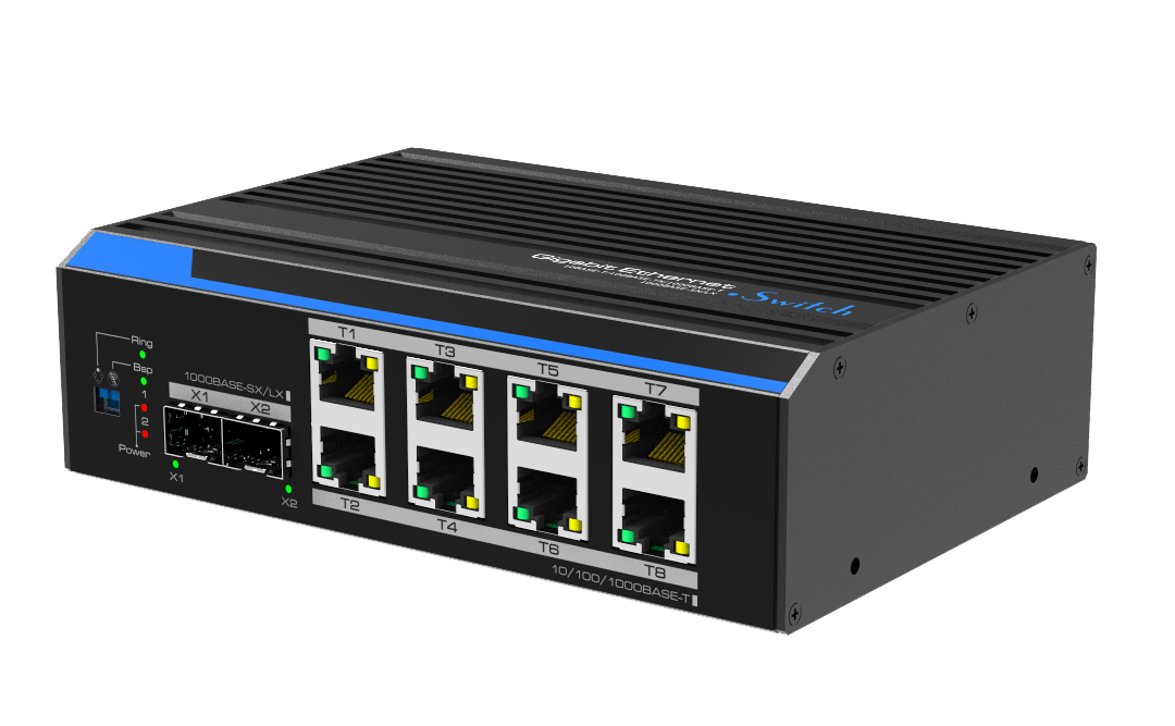  Industrial 8-Port Gigabit+2-Port 100/1000X SFP Unmanaged Switch(Fast-Ring)