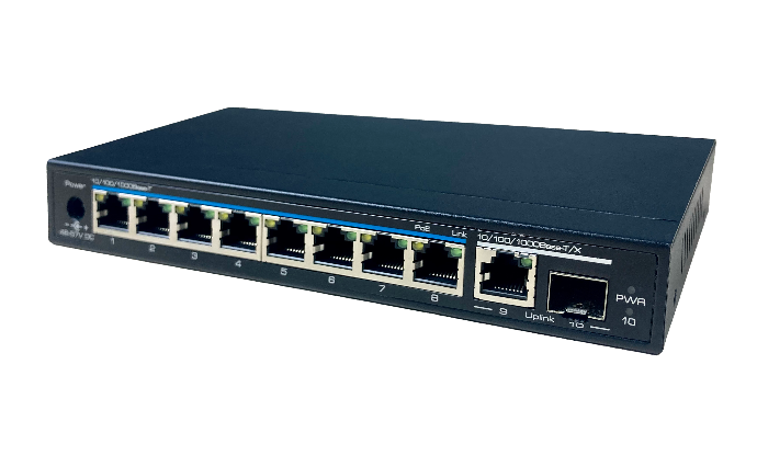  8-Port Gigabit PoE+ 1-Port Gigabit RJ45 1-Port Gigabit SFP Unmanaged Ethernet Switch