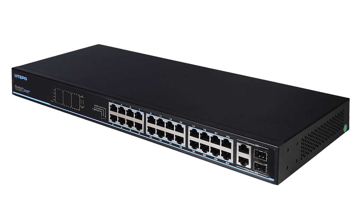  24-Port FE PoE+ 2-Port Gigabit Combo (RJ-45/SFP) Unmanaged Ethernet Switch